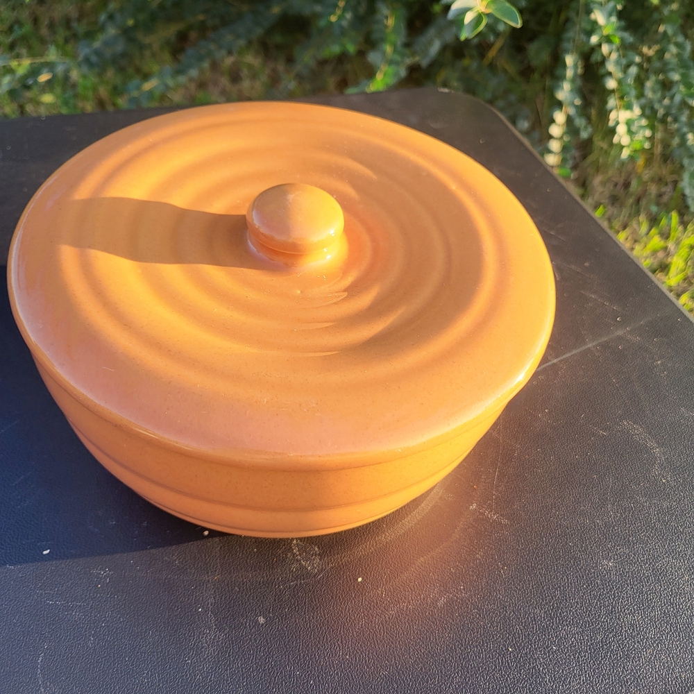 Vintage Burnt Orange Ceramic Lidded Dish Ovenproof Bauer Cassarole Dish
